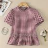 ZANZEA Women Casual Round Neck Plaid Print Loose Short Sleeve Blouse