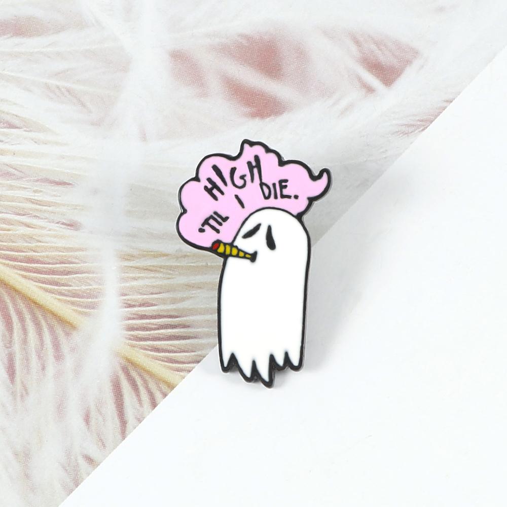 Cute Smoking Boo Ghost Enamel Pin Brooch Cartoon Women Men Denim Jackets Lapel Pins Backpack Badges Kids Fashion Jewelry