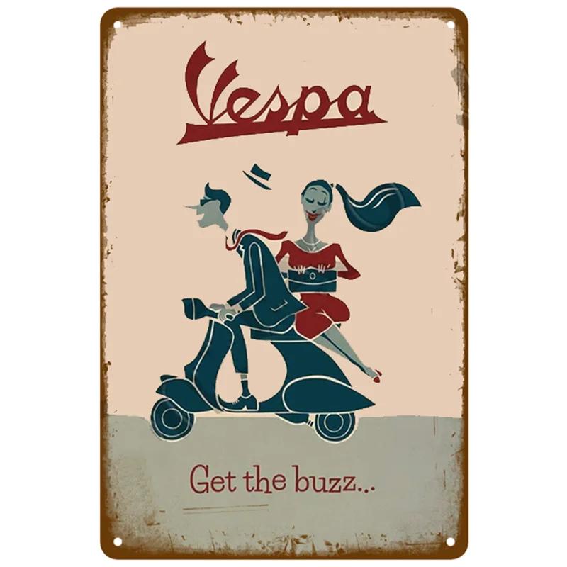 BarArtPro Vespa Tin Sign Art Decor Motorcycles Printed Metal Plaque - Vintage Pin Up Wall Art for Pub Interiors & Cafe Ambiance