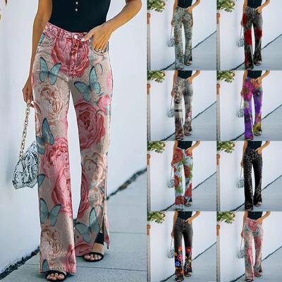 Pantalones casuales de pierna ancha para mujer, pantalones de pierna recta, pantalones de cintura alta sin cinturón