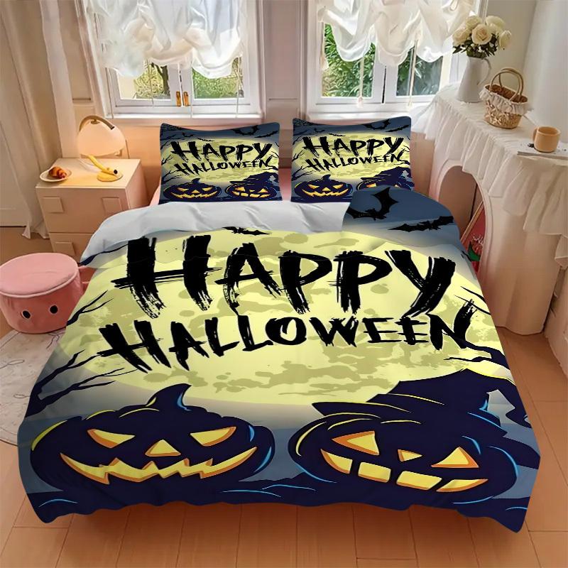 3pcs bedding set Halloween Pumpkins Includes 1 Comforter + 2 Pillowcases, Without Pillow Inserts, Soft Comfortable,a0909048