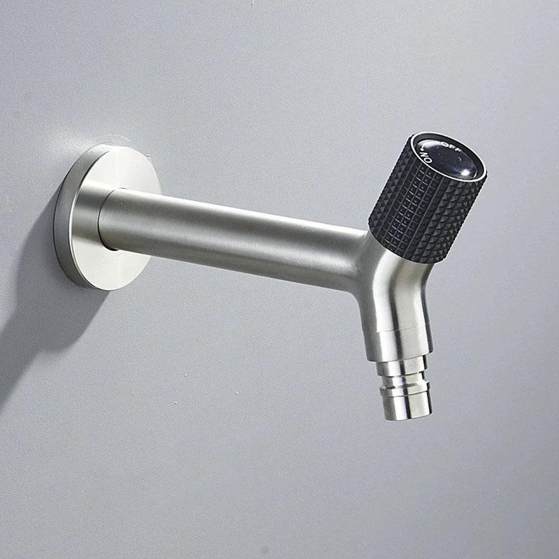 304 Stainless Steel Washing Machine Faucet Lengthened Black/Nickel Single Cooled Faucet Balcony Outdoor Bathroom Mop Pool Tap