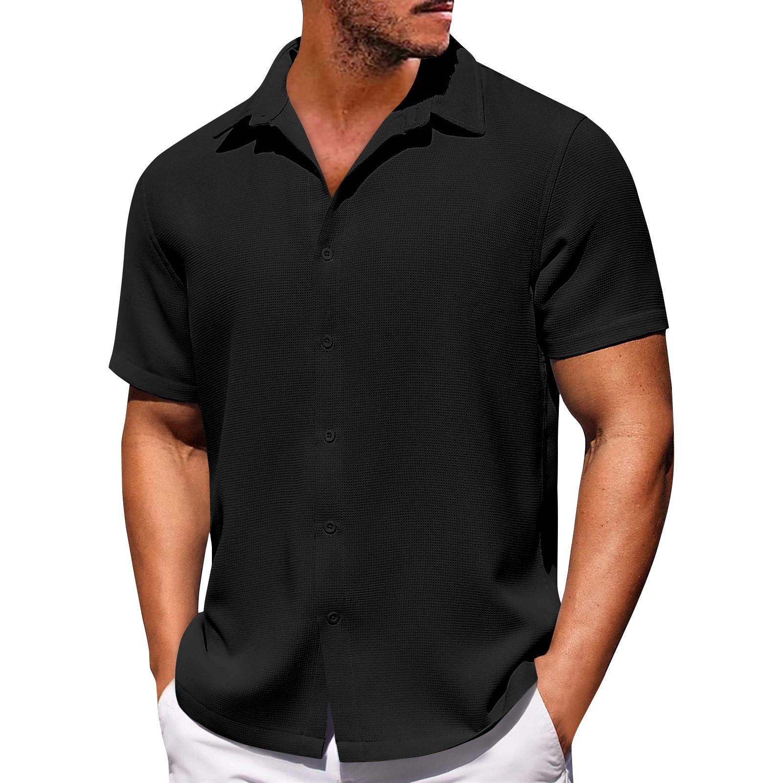 

Мужские однотонные рубашки с короткими рукавами на пуговицах. Мужские повседневные модные рубашки с короткими рукавами. XXXXXXL чёрный