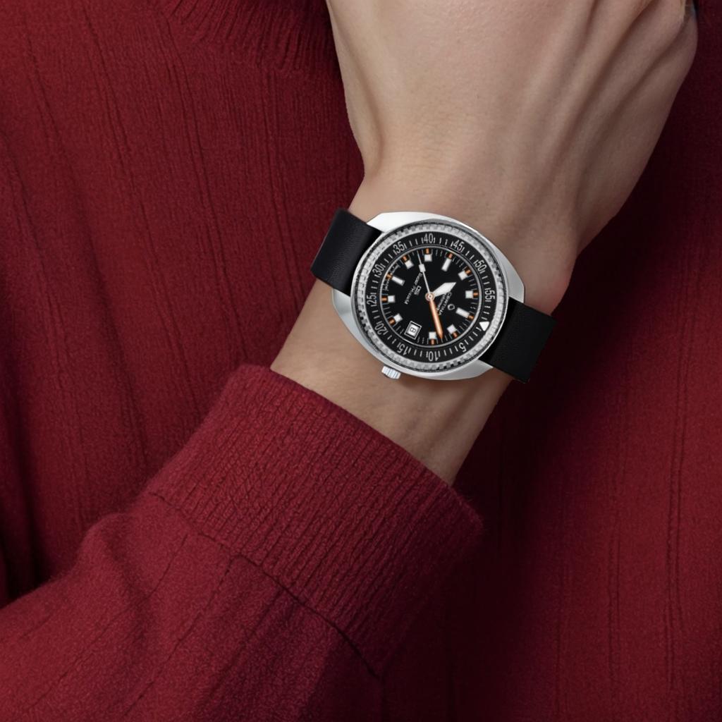 Certina Automatic Mechanical Movement 1000 Meters Waterproof Unisex Swiss Watch 43.5mm Black Dial Stainless Steel Case Fabric Strap C024.907.18.051.00