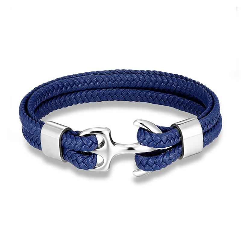 Navy Style Men Anchor Bracelet Woven Multilayer Leather Bracelets for Women Black Stainless Steel Sport Buckle