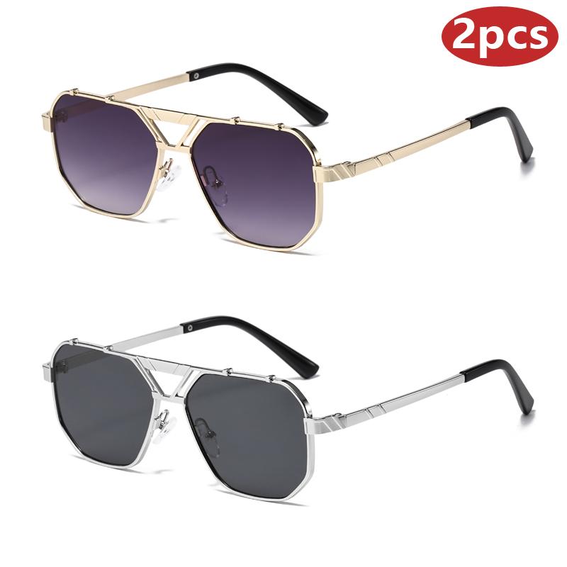 1/2pcs Vintage Metal Double Bridges Square Women Luxury Driving Sunglasses Shades UV400 Men Gradient Lens Sun Glasses UV400