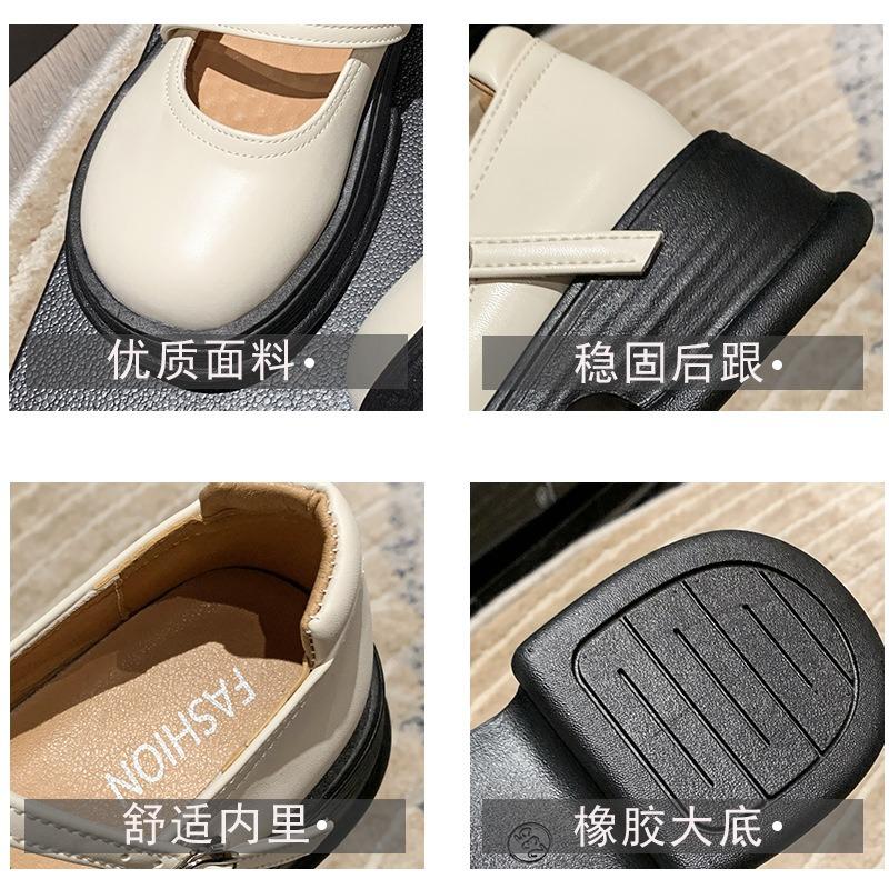Spring New Retro Mary Jane Shoes Women's Small Leather Shoes College Style Thick-soled Square Heel Shallow Single Shoes Women