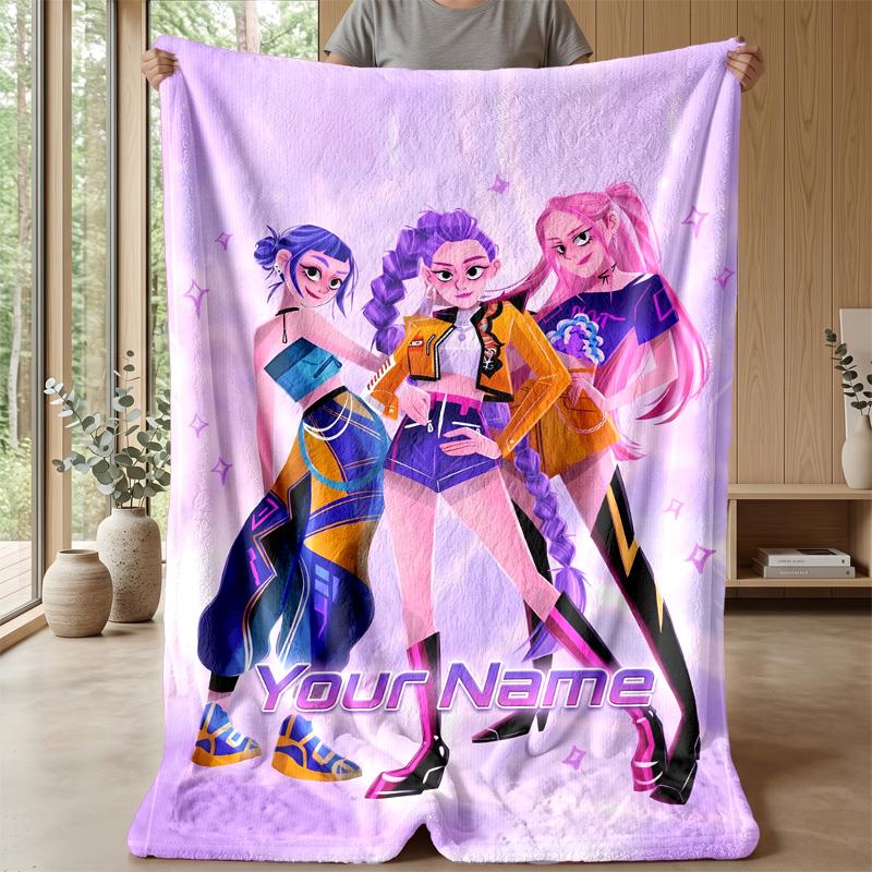 Custom Text Flannel Throw Blanket, Lightweight Cozy Bed Sofa BlanketKpop Demon Hunters