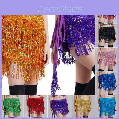 Sequin Tassel Fringe Skirt Belly Dance Costume Hip Scarf Wrap Shimmering And Elegant