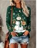 Damen Langarm T-Shirt Niedlicher Blauer Schneemann Geschenk Glocke Schneeflocken Druck Rundhals Lässiges Oberteil