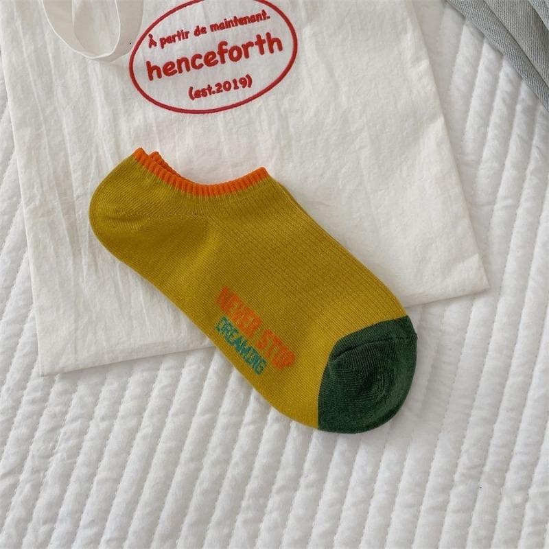 Color-blocked Letter Socks Women's Trendy Summer Thin Boat Socks Men's and Women's Sports Invisible Socks