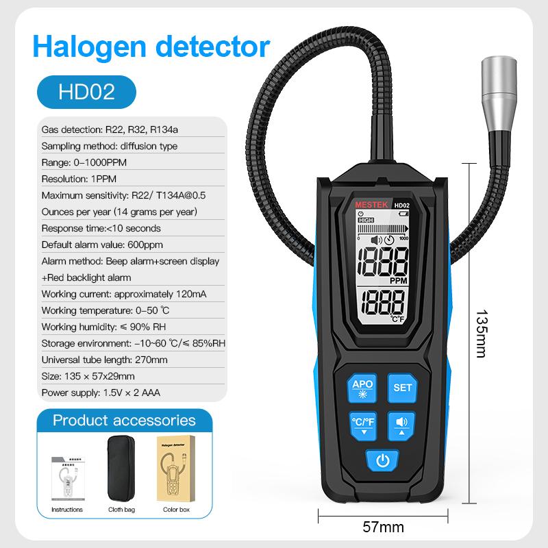 Professioneller Hochempfindlicher Freon-Leckdetektor Halogen-Leckdetektor R22 R32 R134a Gas Kältemittelgas HVAC Klimaanlagen Tester Digitalanzeige