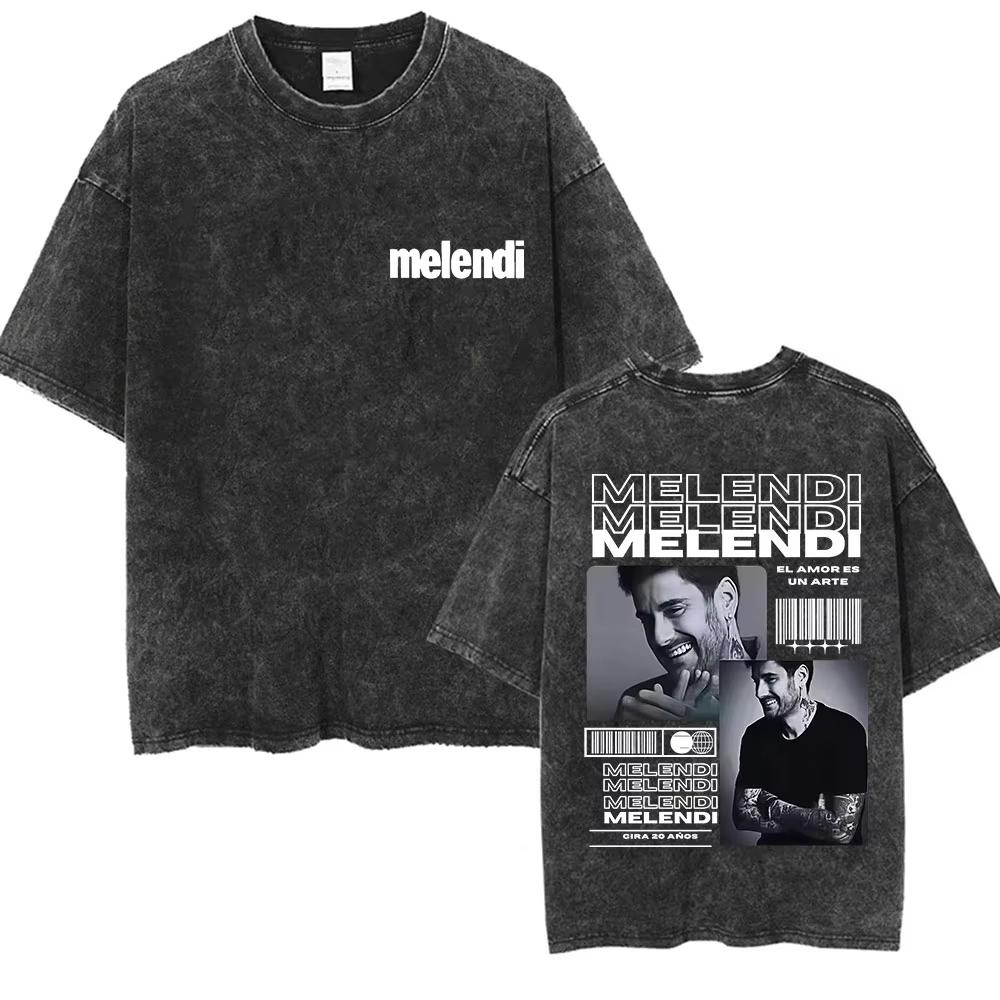 Rapper Melendi Tour Vintage Washed Graphic TShirt Mens Hip Hop Fans Gift Short Sleeve T Shirt Pure Cotton Tees Streetwear