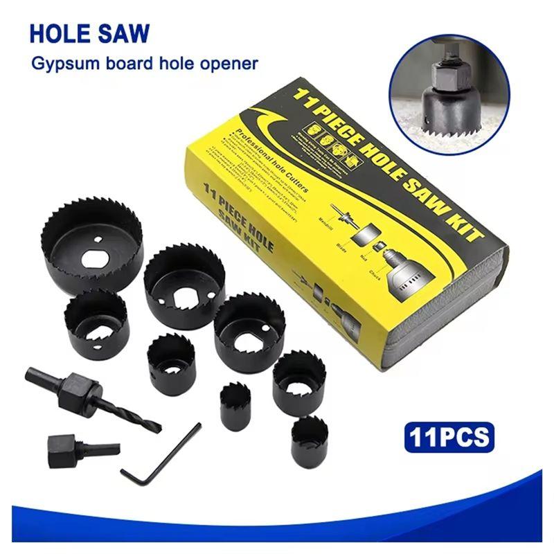 ABUL-11Pcs Hole Saw Kit Carbon Steel Metal Circle Power Drill Hole Cutter For Wood PVC And Plastic