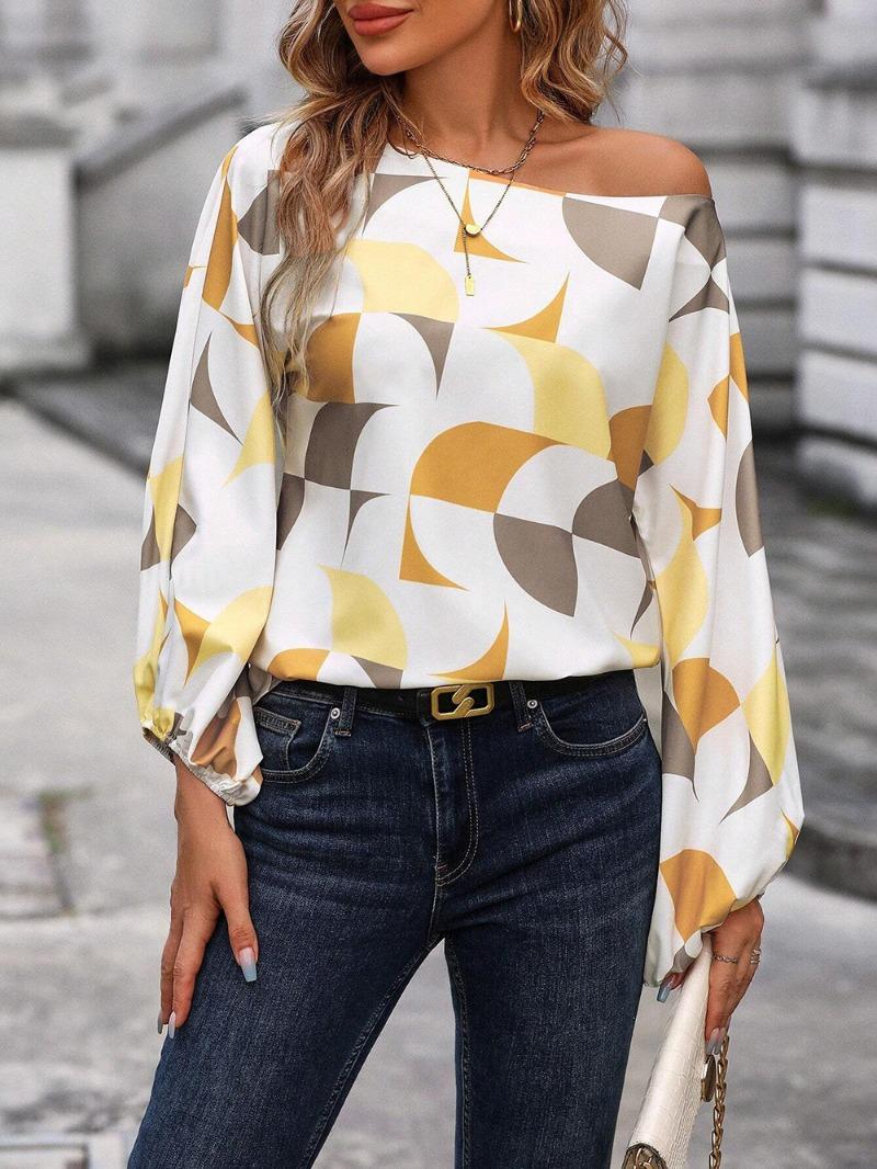 

Новые модные свободные блузки с вырезом-лодочкой и рукавами-фонариками в стиле ретро, женские топы с принтом, элегантные облегающие повседневные рубашки для женщин, простые офисные женские топы 26498 XL жёлтый