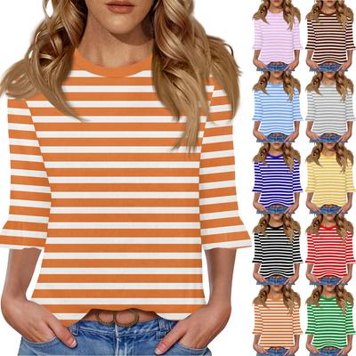 Women's Casual 3/4 Sleeve Top Summer O-neck Puffy Sleeve T-shirt Top