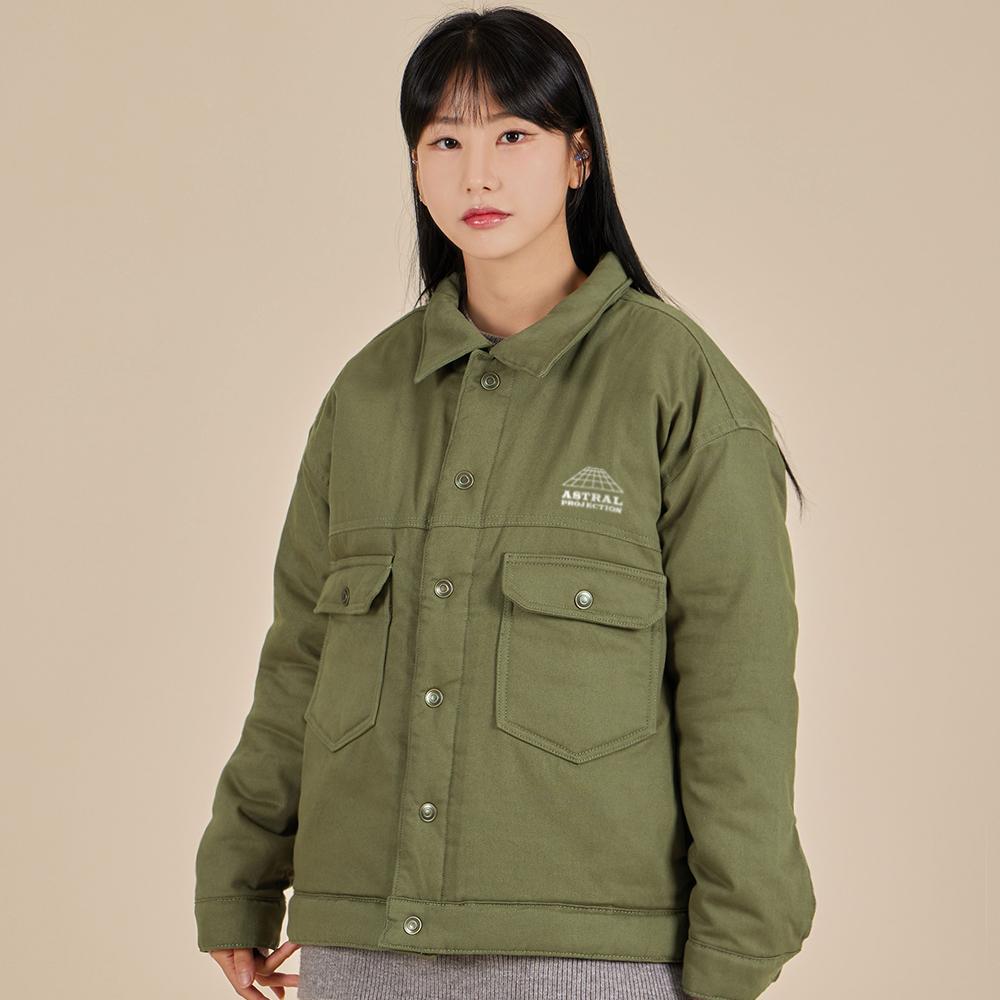Astral Projection Signature Logo Oversized Trucker Jacket_Khaki