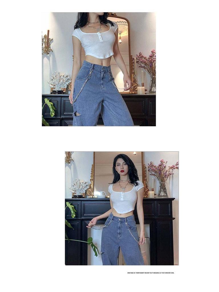 European & American Hot Girl Style Solid Crop Top: Sexy, Short-Sleeved T-Shirt for Women - Versatile for Spring & Summer