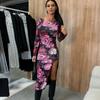 Autumn New Long Sleeve Zebra Print Split Sexy Dress Women Round Neck Slim Fit Vintage Party Club Casual Dresses Women Elegant High Waist Dress 25240