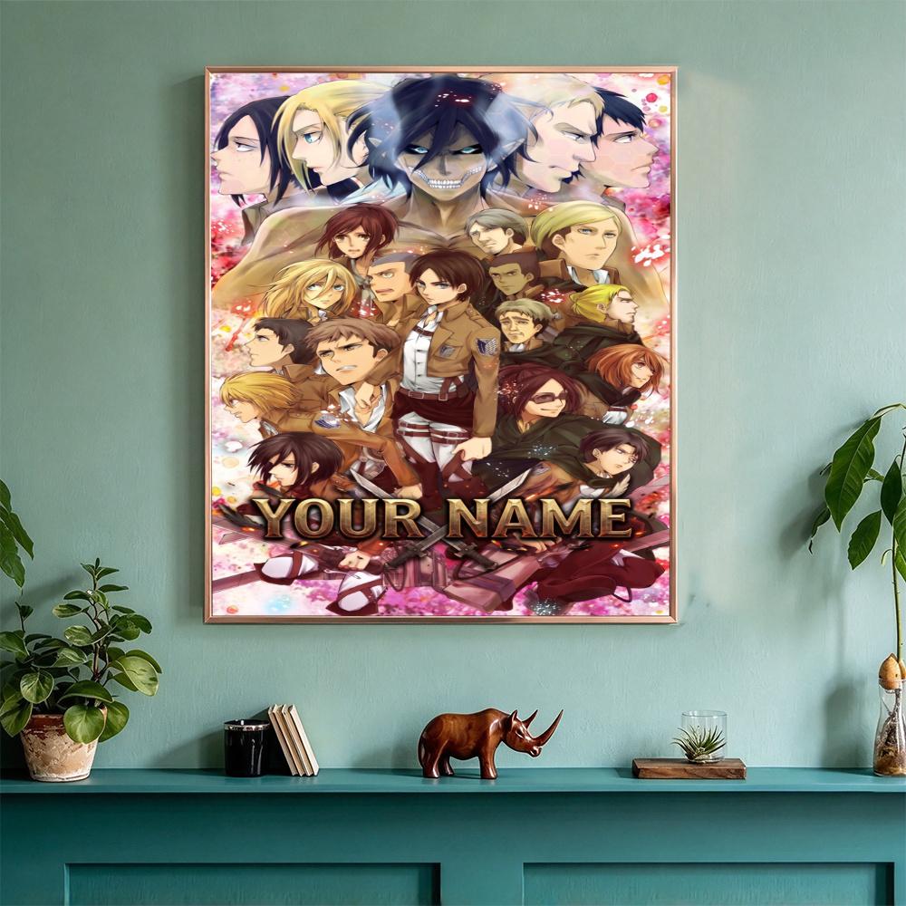 Attack Titan Customize Your Name Diamond Painting Round Diamond Rhinestones Mosaic Diamond Embroidery Wall Paintings Rhinestones Gift Frameless