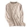 Women's Loose Round-Neck Pullover Diamond Textured Knitted Sweater Long Sleeved Tops