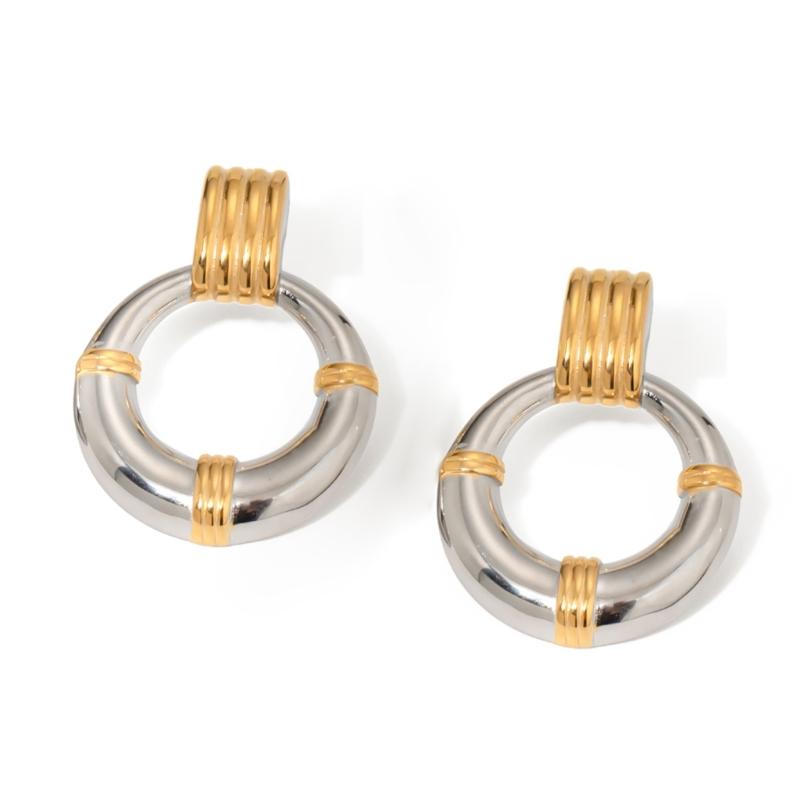 Stilvolle zweifarbige runde Hängeohrringe für Damen Geometrische Vintage-Metall-Designs Ohrhänger für Freizeit- oder Formalkleidung