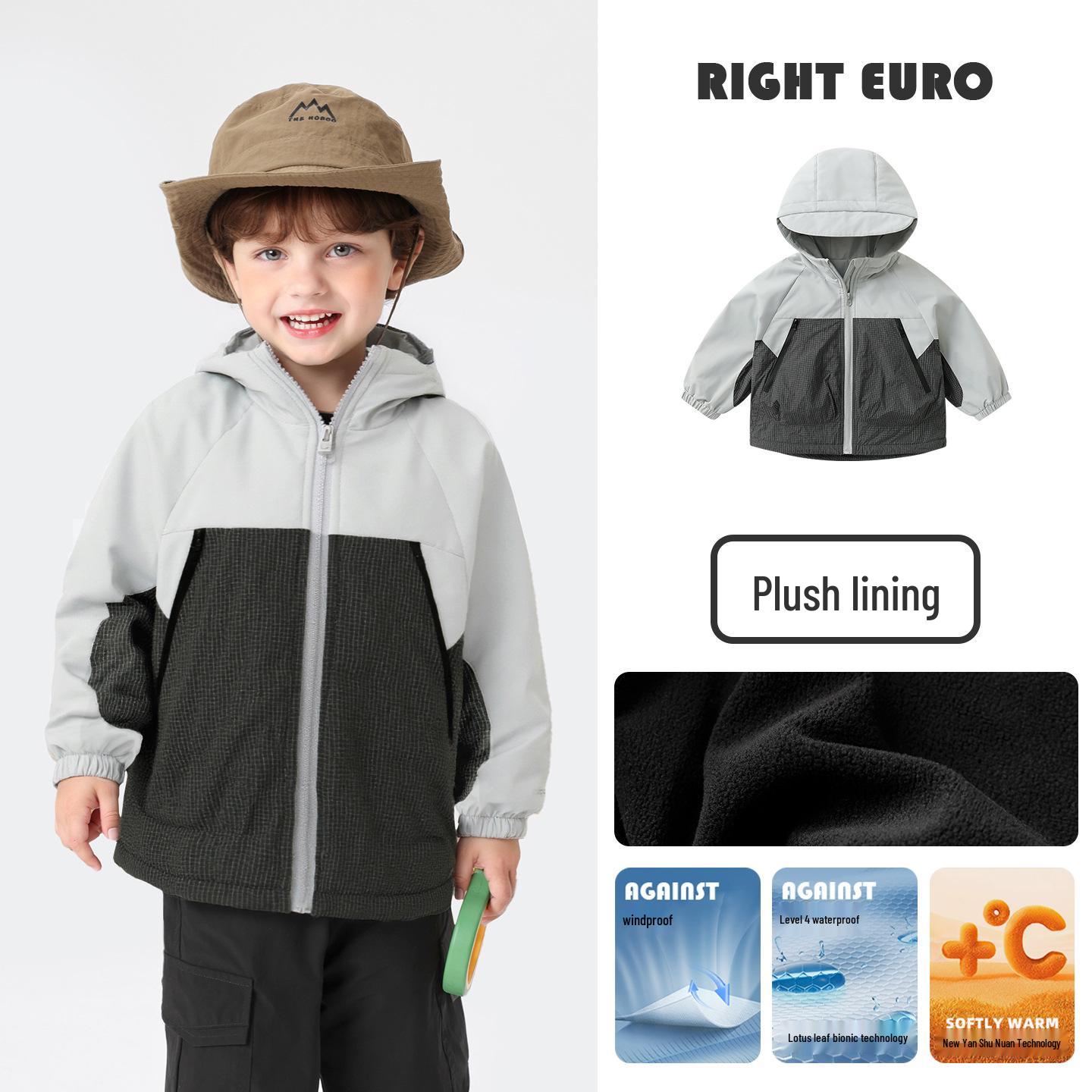 

2025 New European Boy s Fleece-Lined Waterproof Jacket - Autumn/Winter Children s Top Clothing 110 cm