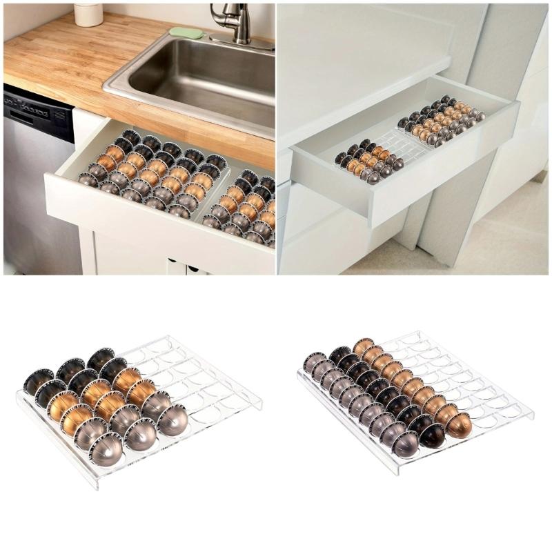Clear Coffee Capsules Dispenser Tray With Nonslip Base And Smooth Surfaces For Mess Release Homes Kitchen Storage