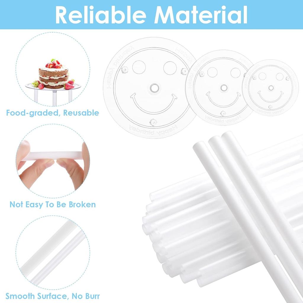 Multi-layer Cake Stand Reusable Cake Separator Plates and Plastic Cake Dowel Rods Set for Tiered Cake Construction and Stacking
