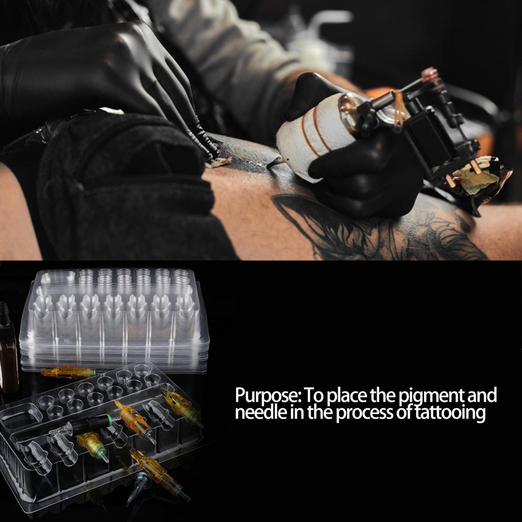 20pcs Disposable Tattoo Pigment Tray Ink Needle Holder Rack Eyebrow Tattoo Supply