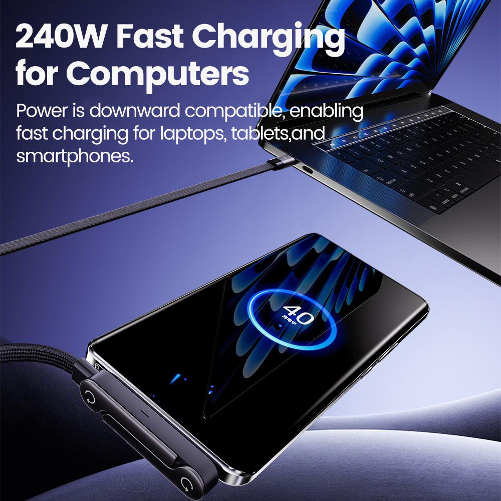 240W Type C To PD Nylon Braided Charging Cord with Foldable Phone Stand Bracket For iPhone Xiaomi Phone Fast Charge Data Cable