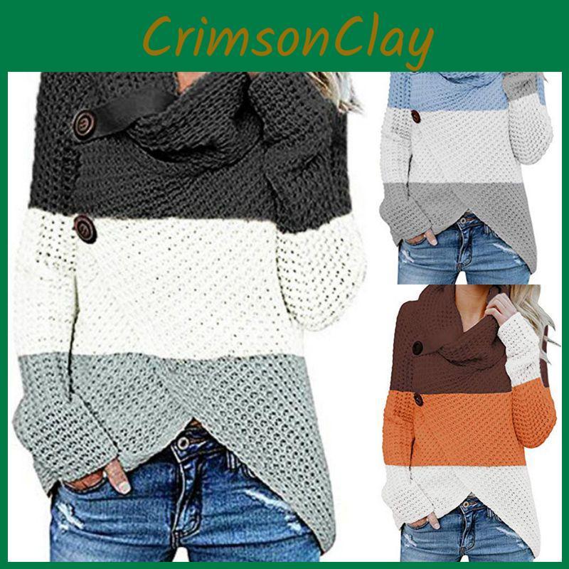 Trendy Women Long Sleeve Casual Knitted Sweater Jumper With Unique Button Details