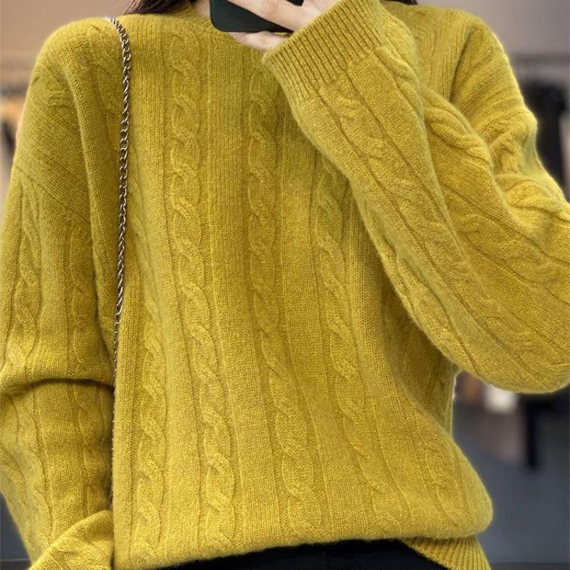 Pullover Female Autumn and Winter Pure Woolen Sweater Women Round Neck Long Sleeve Knitwear Loose and Versatile Pullover Sweater