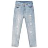 Broken Hole Jeans Women Denim Jeans Spring and Summer Loose High-waisted Harun Straight Pops Pants