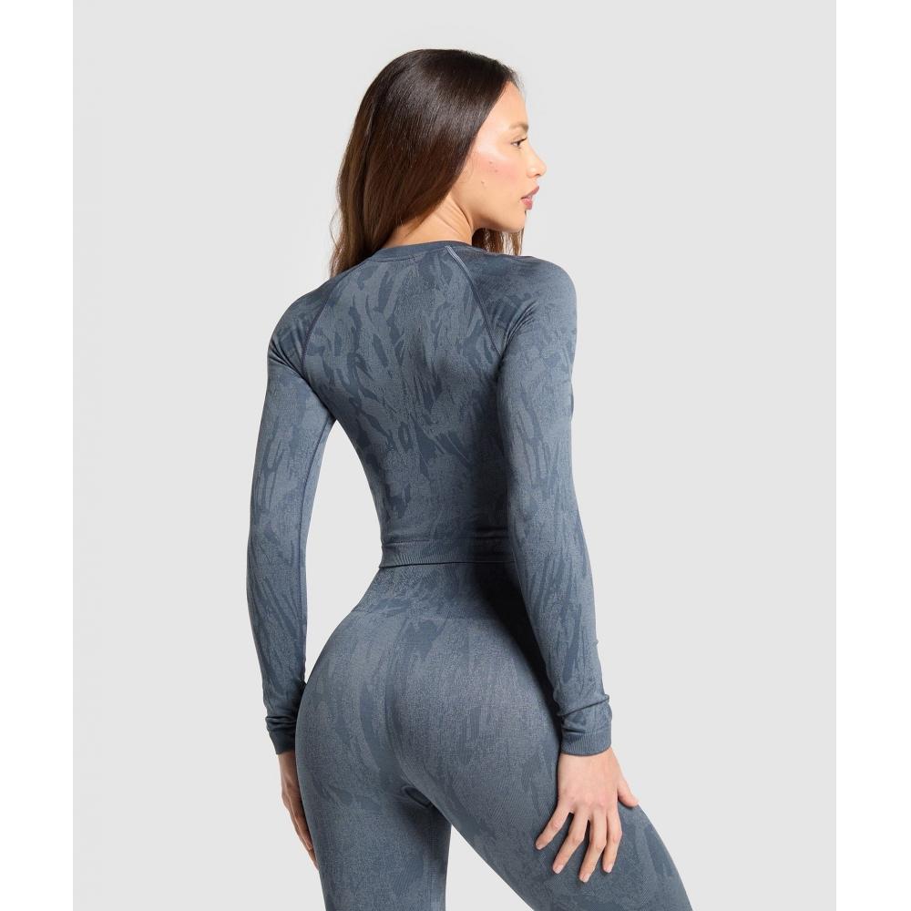 Gymshark Top cu Mânecă Lungă Fără Cusături Camuflaj Adapt Albastru Titan Gri Denim B3b2l Udcj