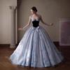 Französisches Abendkleid blau hell Hochzeitskleid Bandeau Geburtstag Bar Mizwa Prinzessin Puffkleid Verlobungskleid leichter Luxus Nische