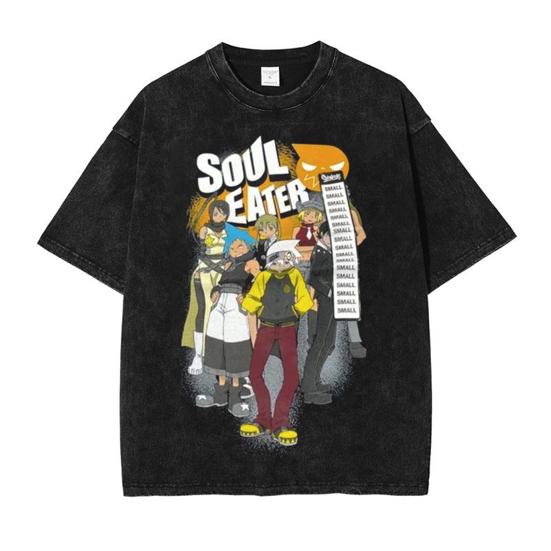 Manga Soul Eater Print Tshirt For Men Women Clothing Cotton Short Sleeve Tees Tops Harajuku Vintage Washed Oversized Streetwear