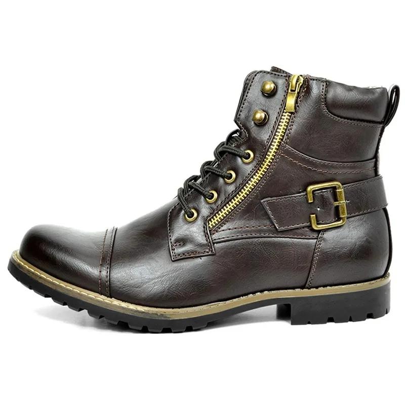 Fashion High-quality Men's Leather Boots Comfortable Non-slip Mens Boots Outdoor Wear-resistant Male Motorcycle Boot Botas Para Hombre