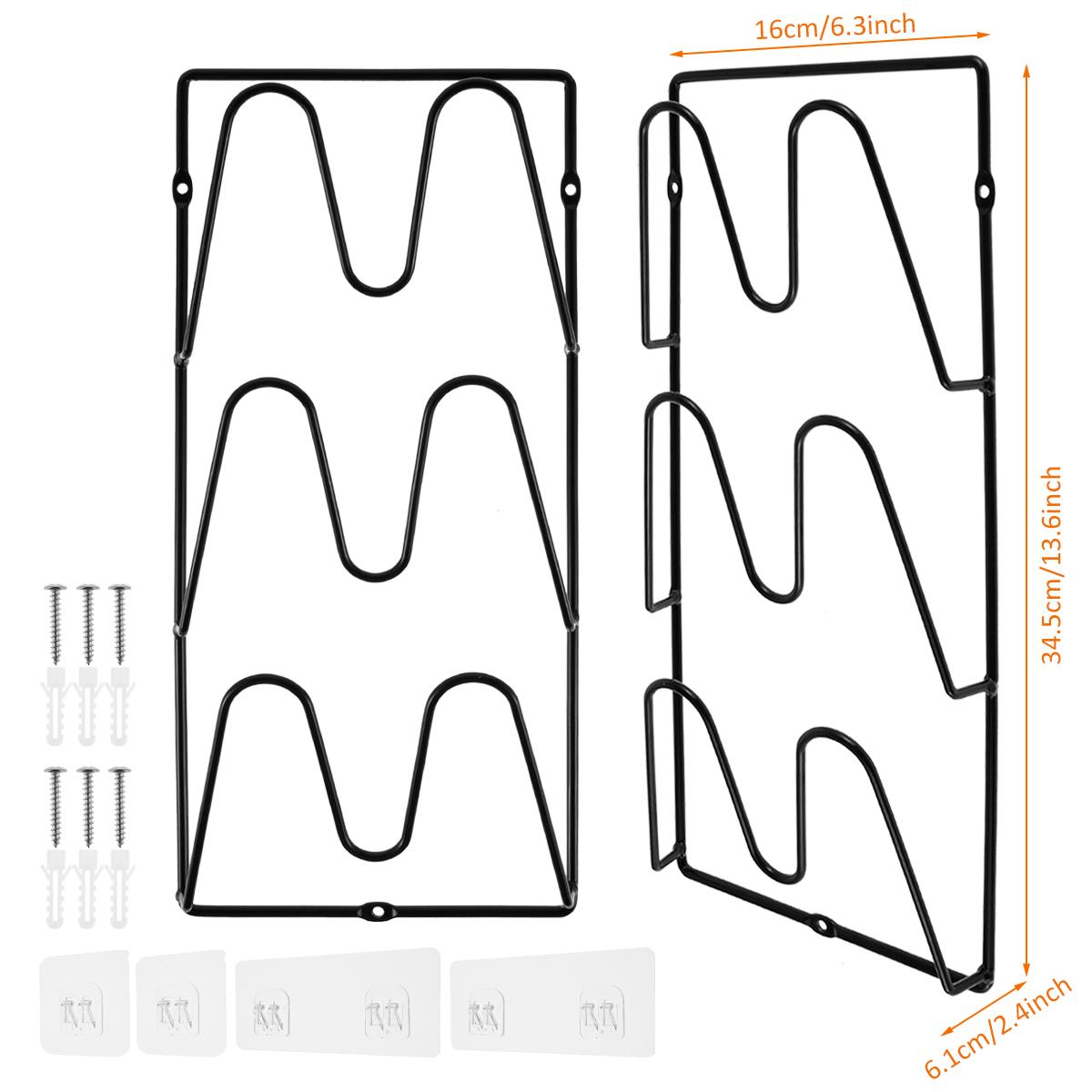 

2Pcs Wall Mounted Pot Lid Rack Kitchen Pot Cover Hanging Organizer Holder Multifunctional Dish Tray Chopping Board Storage