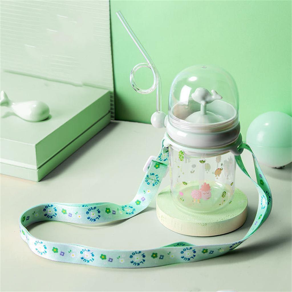 Velrybí láhev na stříkání vody Hrneček pro kojence Plastový dětský hrnek na vodu se slámkou(Modrošedý řemínek )