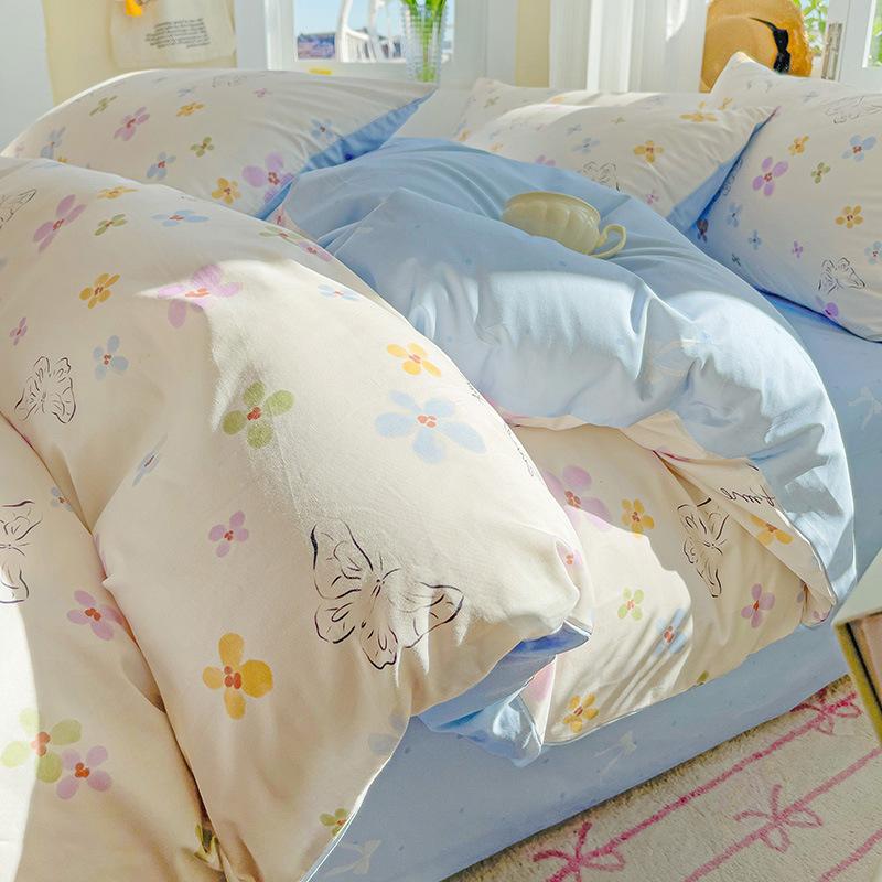 100% Cotton Bedding Four-piece Set, Skin-friendly, Breathable, Soft and Comfortable Bed Sheet Pillowcase, Quilt Cover Set