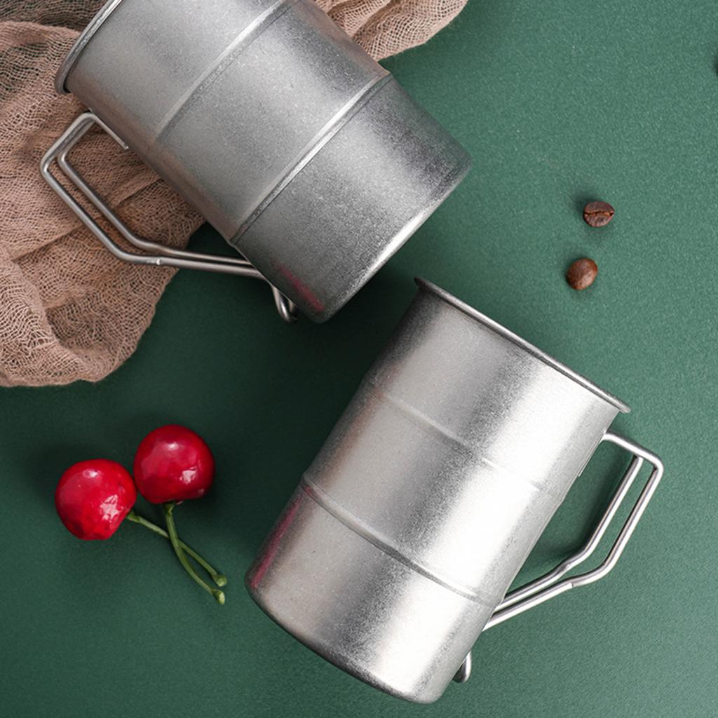 Set of 2 Stainless Steel Drinking Cup for Beverages Large Capacity Water Cup Industrial Style Oil Barrels Shape Beer Mug
