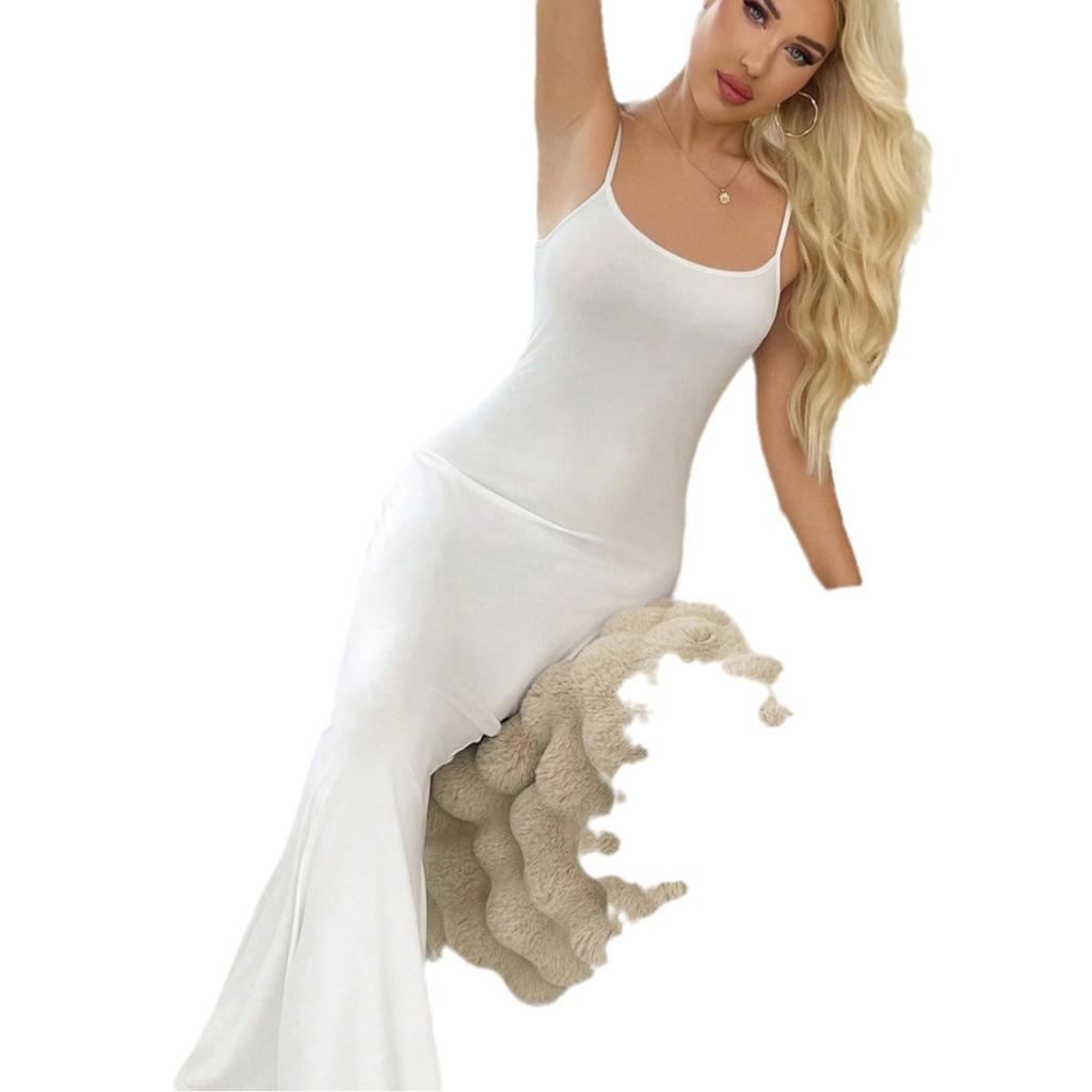 New European and American popular INS style, pure white suspender long dress, pure desire style, luxury temptation nude dress