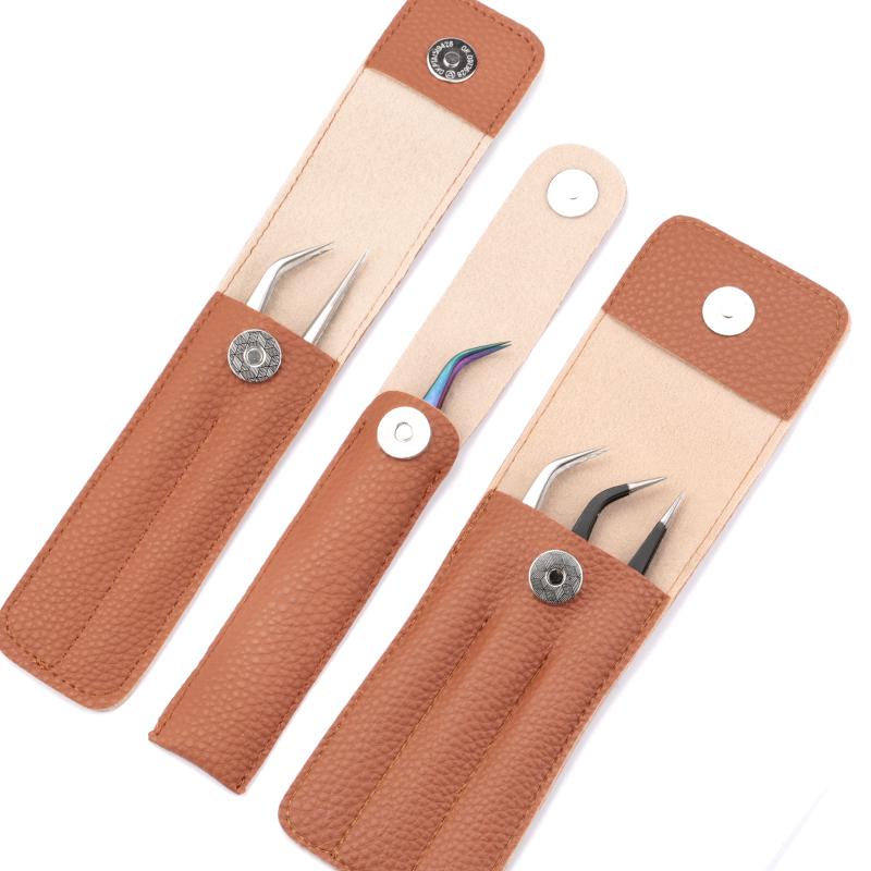 Eyelash Extension Tweezers Leather Case Professional Eyelashes Tweezer Storages Bag Portable Protect Lash Supplies Makeup Tools