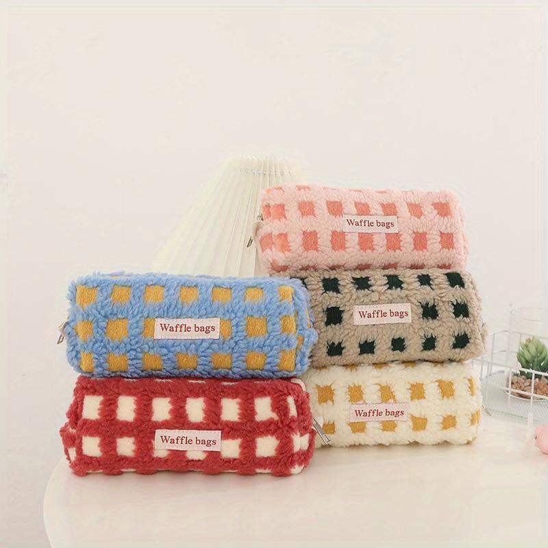 Waffle Lamb Plush Pen Bag Japanese INS Style Pencil Pouch Small Student Stationery Storage Bag School Supplies