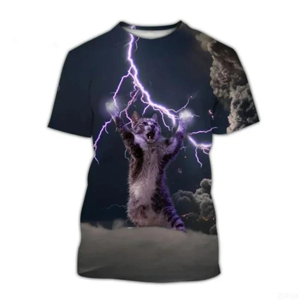 Summer Fashion Funny Street Style Pullover Cute Cat KidsT-shirt Casual Creative 3D Printing Animal Boys T-shirt Girl Round Neck T-shirt