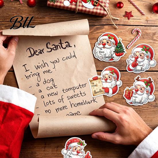 Holiday Decorative Adhesive Seals 45Pcs Christmas Santa Sticker Set, Cartoon DIY Handwrite Label Decals for Gift Tags, Claus Party Favor Craft