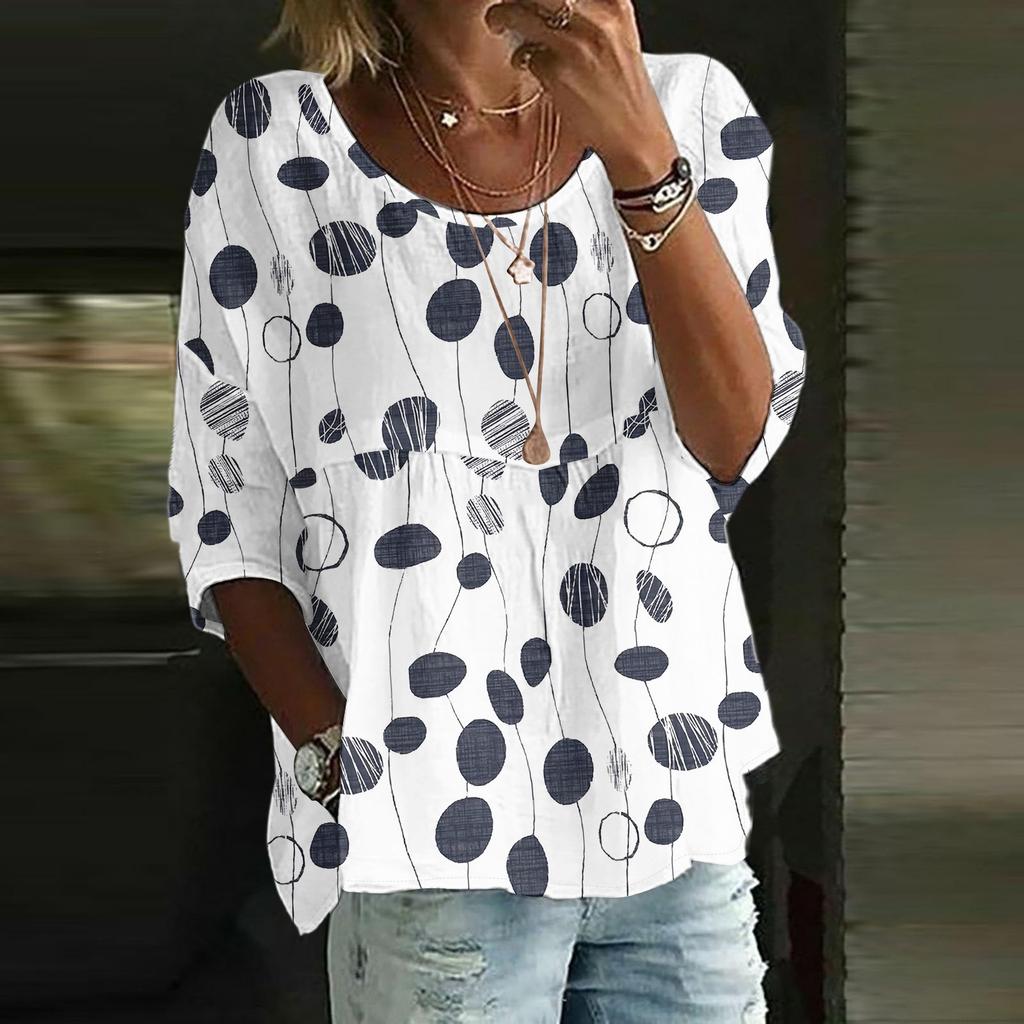 Camicie di Lino da Donna Manica 3/4 Bottoni Scollo O Top Estivi Eleganti Casual Carini