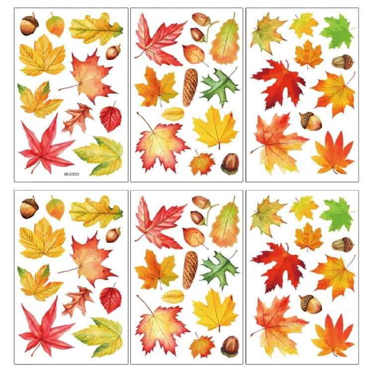 6PCS Themed Window Clings No Plastic Decorative Removable Leaf For Seasonal Home