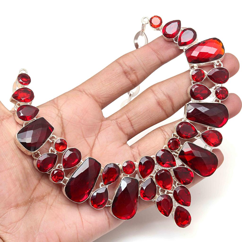 Necklace Mozambique Garnet Facited Gemstone Jewelry 18-20''